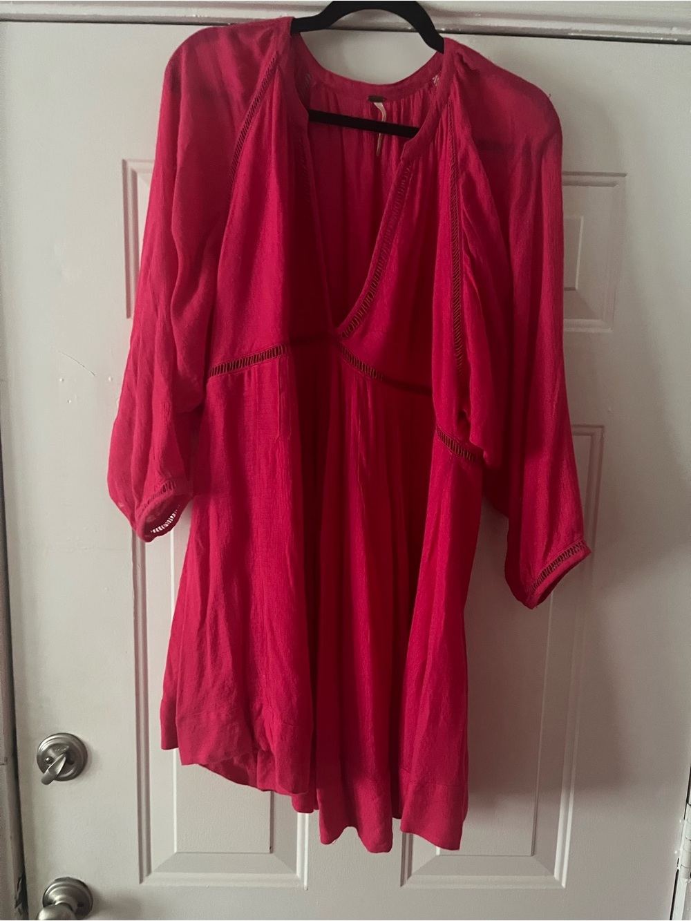 Free People Bright Pink V-Neck Mini Dress